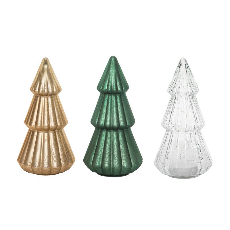 Transpac Glass Light Up Tree Set of 3 Christmas Home Decorations