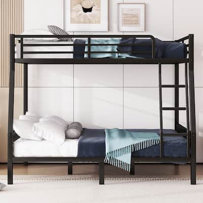 Full XL Over Queen Metal Bunk Bed - Ladder, Slats Support, Black - for Adults & Teens