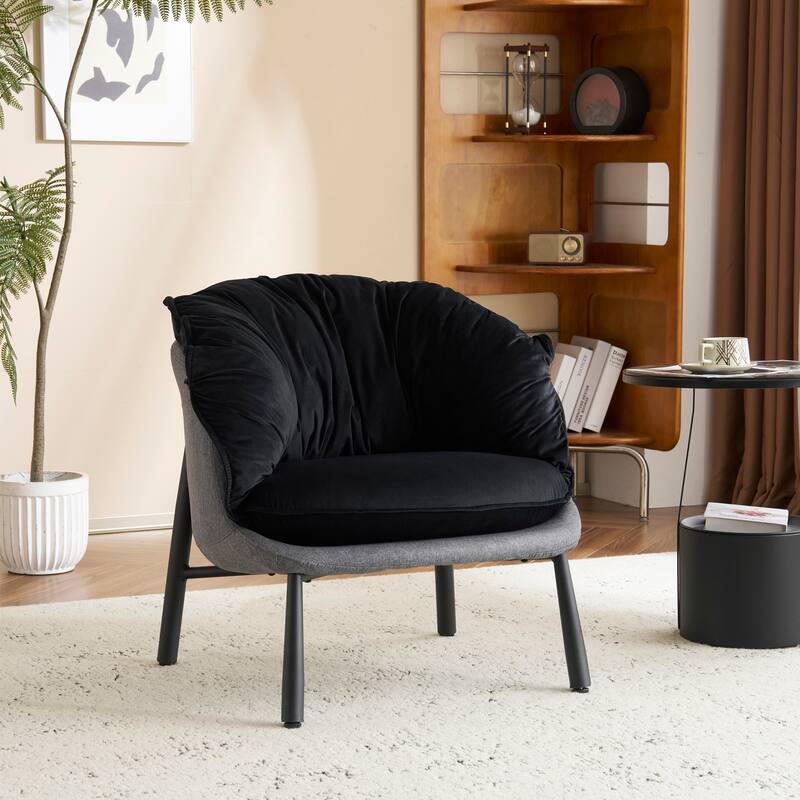 Modern Velvet Accent Chair with Wooden Frame and Black Metal Legs for Living Room or Lounge Seating - 27.4"L x 27"W x 29.1"H