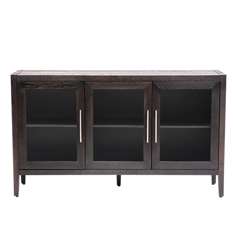 Wood Storage Cabinet with Three tempered glass doors and Adjustable Shelf
