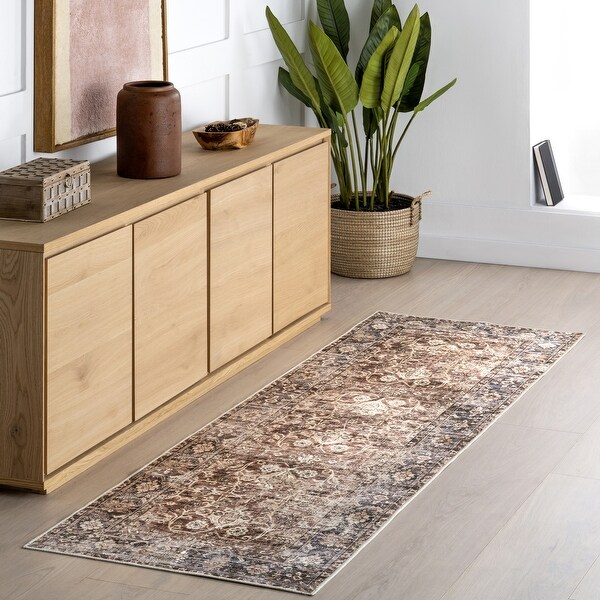 Nuloom Freesia Faded Floral SplashGuard Machine Washable Area Rug