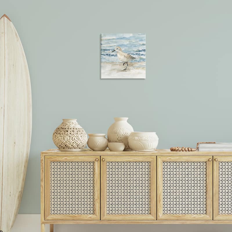 Stupell Balancing Sandpiper on Shore Canvas Wall Art Design By Nan