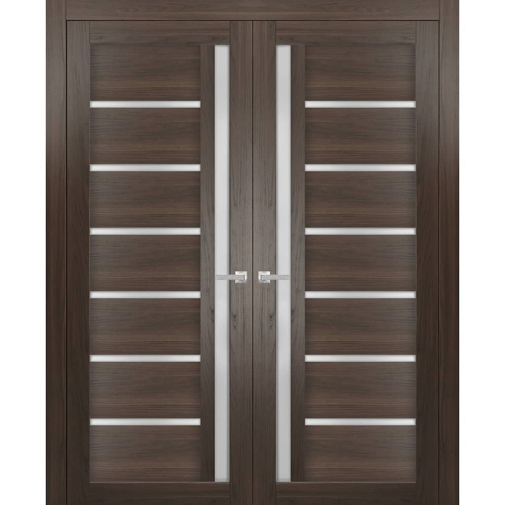 SartoDoors Quadro 4088 | Interior French Doors Double French | Solid Wood w/ Glass | Slab Only | 36x80, Chocolate Ash