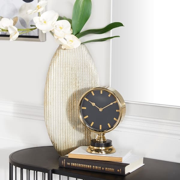 slide 2 of 15, Gold Stainless Steel Metal Clock with Black Face Gold - 6 x 4 x 9