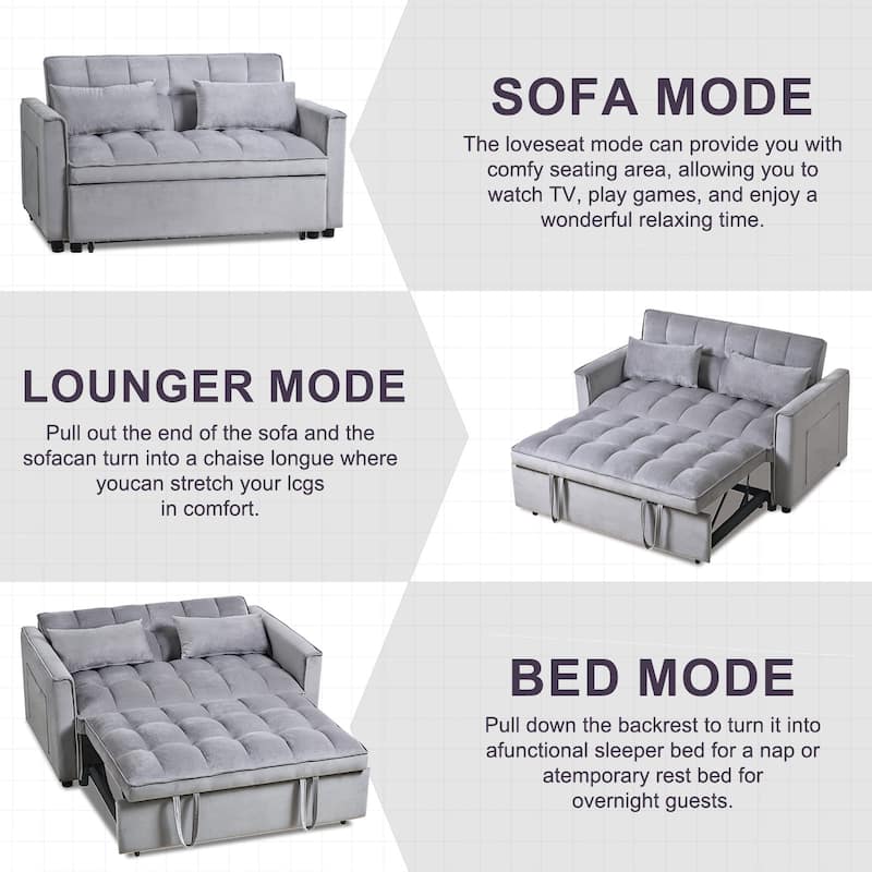 Velvet Sleeper Sofa Couch Pullout Bed, Loveseat Lounge Sofa with Reclining Backrest, Daybed with Toss Pillows & Pockets