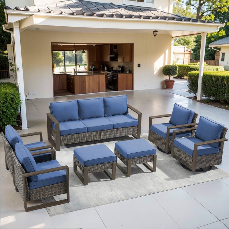 Pocassy Sofa with Swivel Chair, Club Chair, Ottoman Funiture - Blue - Grey