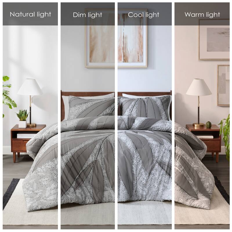 3 PCS Full/Queen Botanical Cotton Comforter Set Gray