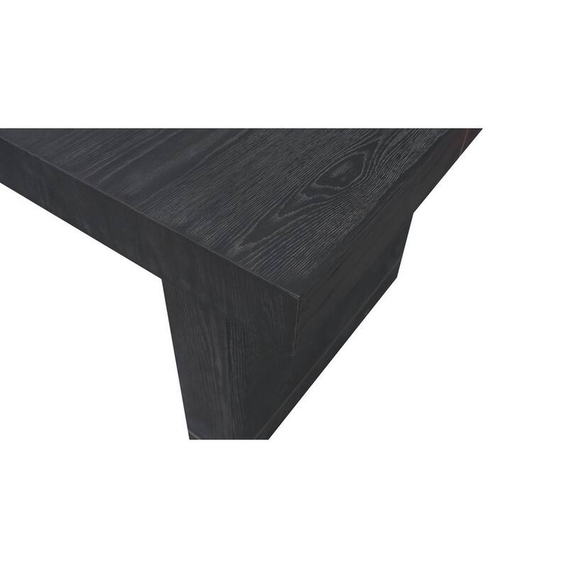 71 Inch Dining Table, Gold Brass Inlays, Rectangular Top, Black Wood