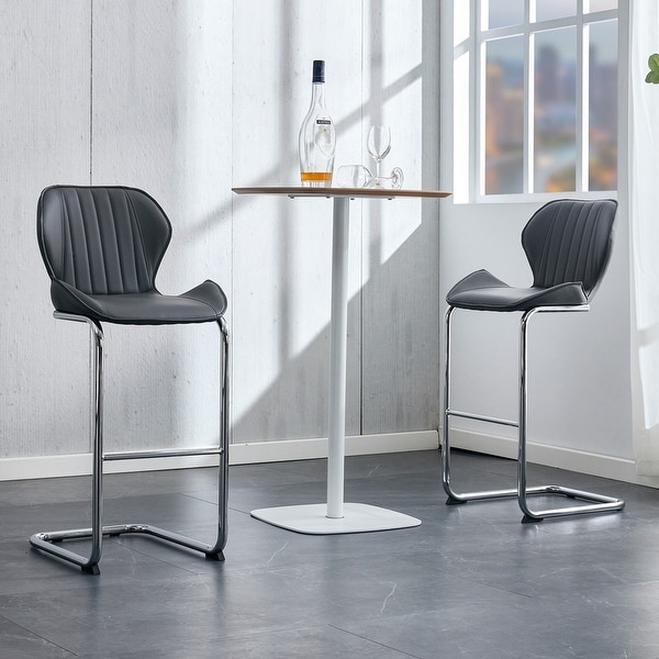 Modern Design Bar Stools with Back and Footrest Grey Set of 4