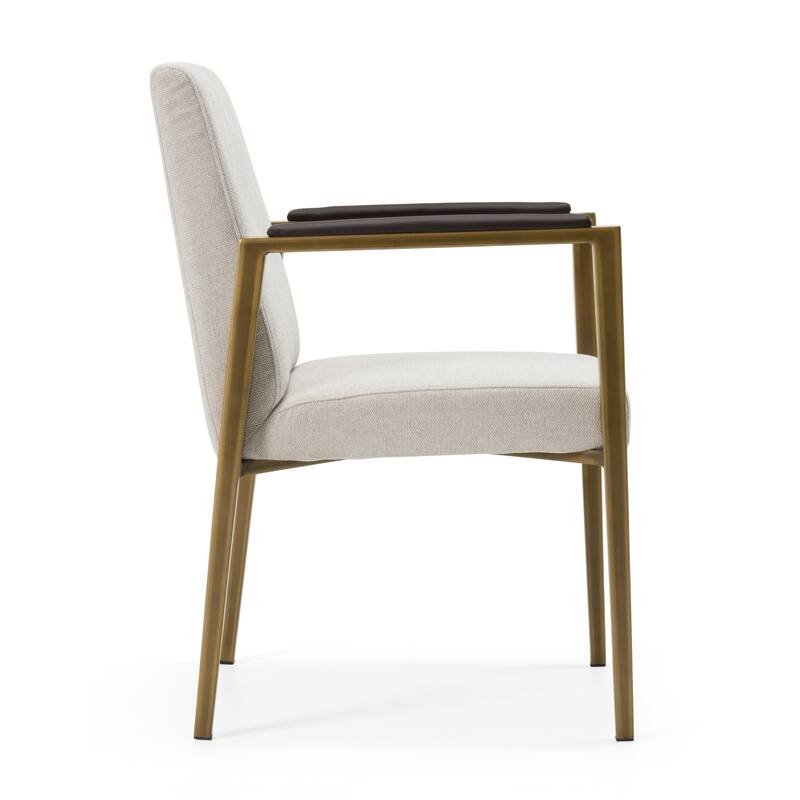 Modrest Sanders Modern Off-White Fabric & Brass Dining Chair