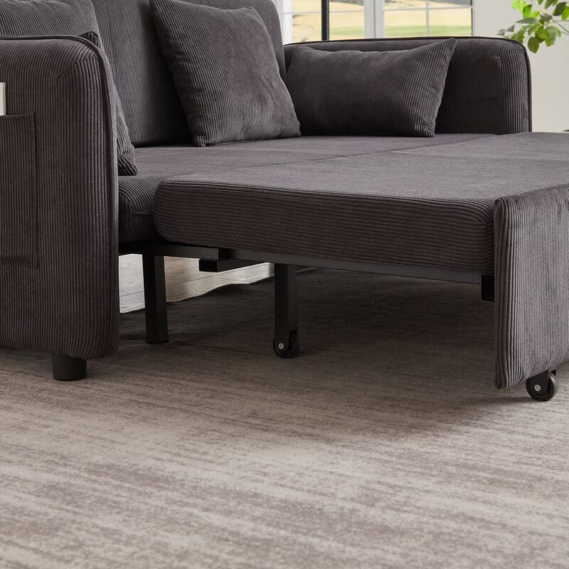 66 Inch Sleeper Sofa Bed Adjustable Sleeper With Pullout Bed 4 Pillows And Side Pockets Soft Convertible