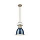 preview thumbnail 2 of 0, Yep by Golden Lighting Duncan 1-light 9in Rod Hung Pendant in Aged Brass and Navy Blue shade