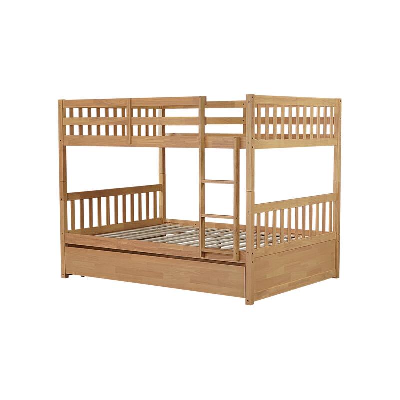 Full Over Full with Trundle, Convertible to 2 Full Platform Beds,Bunk Bed with Ladder and Safety Guardrails