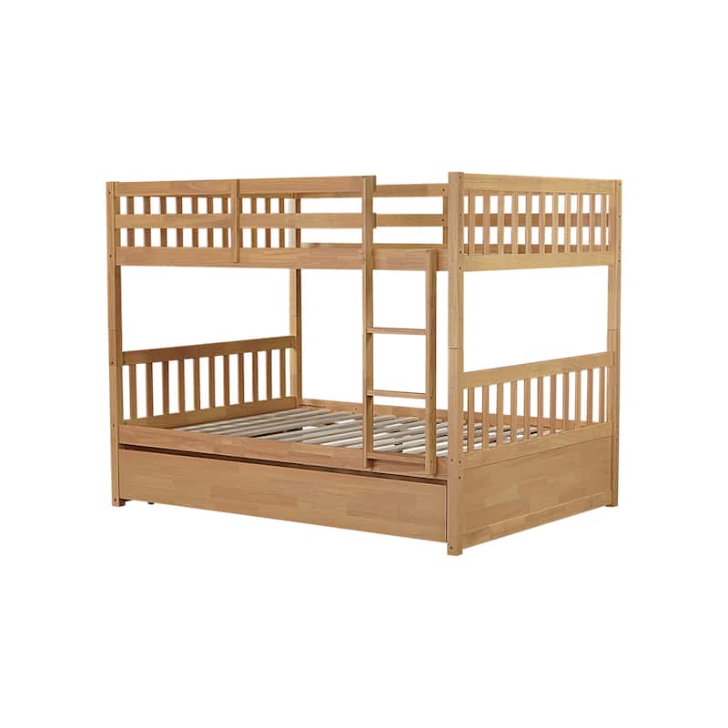 Rubber Wood Bunk Bed with Trundle Bed,Converted into 2 Individual Beds