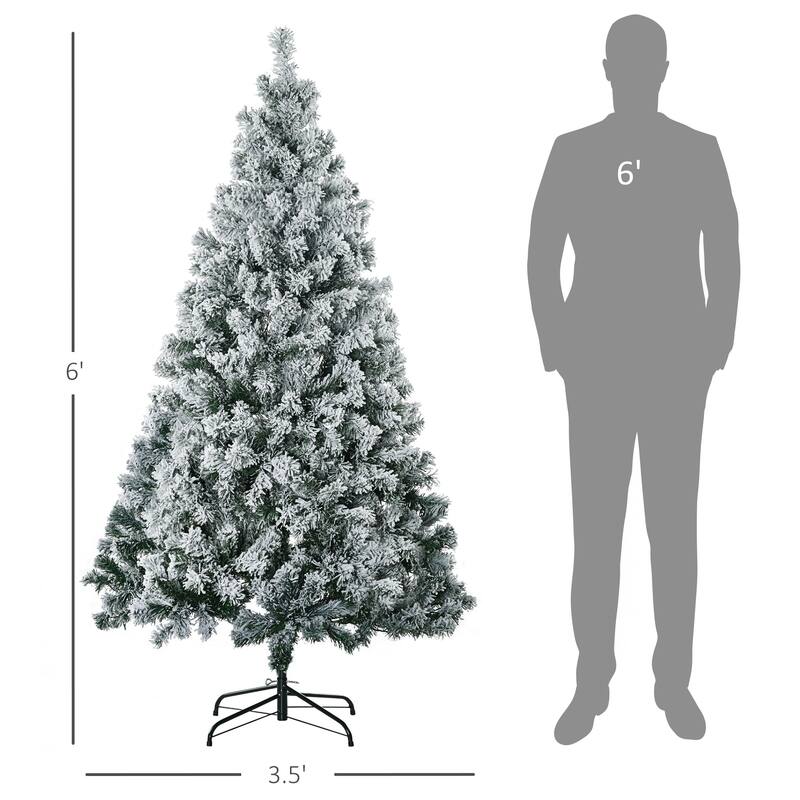 HOMCOM 6ft Tall Prelit Artificial Christmas Tree Holiday Décor with 607 Snow Flocked Branches, Steel Base - 5.89 ft