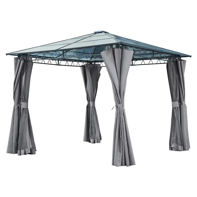 10'x10' Hardtop Outdoor Gazebo with Polycarbonate Roof, with Aluminum Frame, Mosquito Netting and Privacy Screens