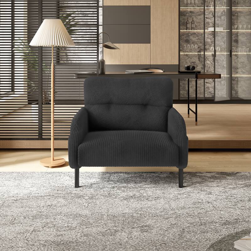 Comfortable Monochrome Single Person Wide Seat Chair, Suitable For Living Rooms And Bedrooms - Gray