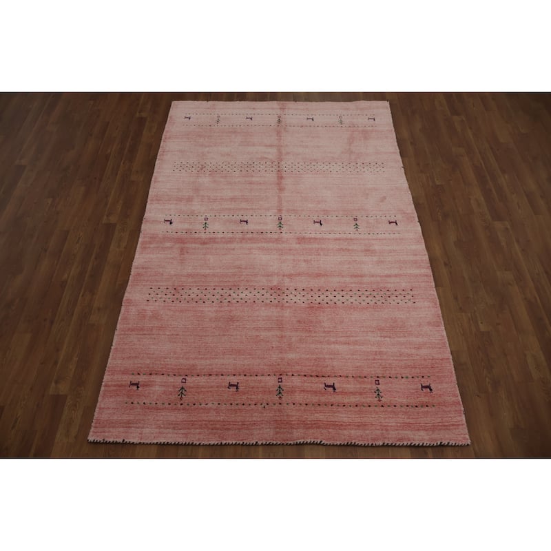 Hand Knotted Oriental 100% Wool Carpet Tribal Animal Pictorial Pink Gabbeh Area Rug - 7' 10'' X 5' 1''