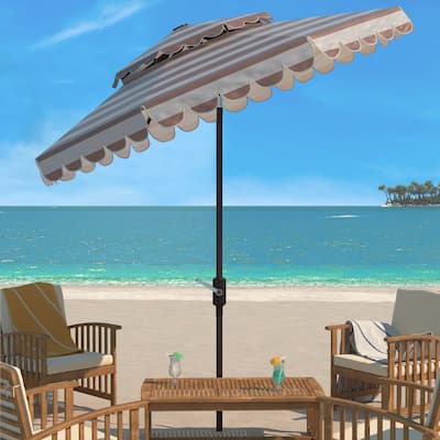SAFAVIEH Outdoor Blagovesta 9Ft Round Double Top Crank Umbrella