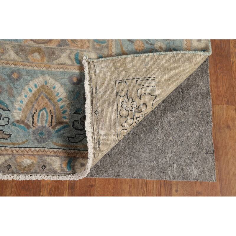 Tabriz Vintage Persian Area Rug Handmade Floral Blue Wool Carpet - 9'10" x 12'11"