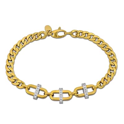 Miadora 2/5ct TGW Cubic Zirconia Curb Link Bracelet 14k Two-Tone Gold-7.5 in