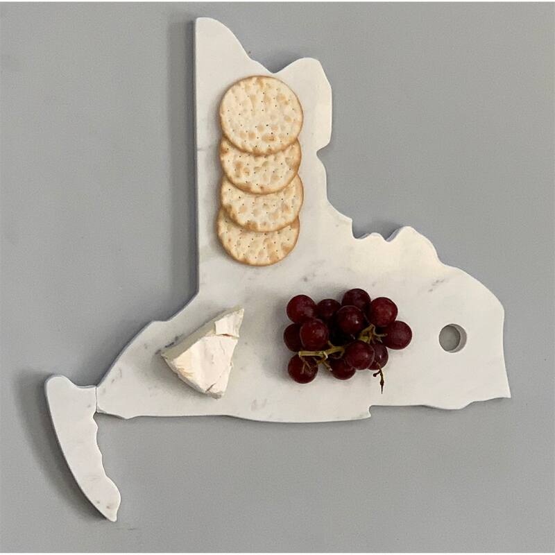 Lg Polished Marble "New York" Cutting Board w/Leather belt - A - White
