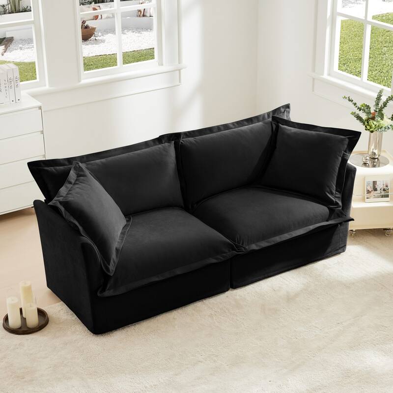 Modern 2 Seater Upholstered Sofa with 2 Pillows