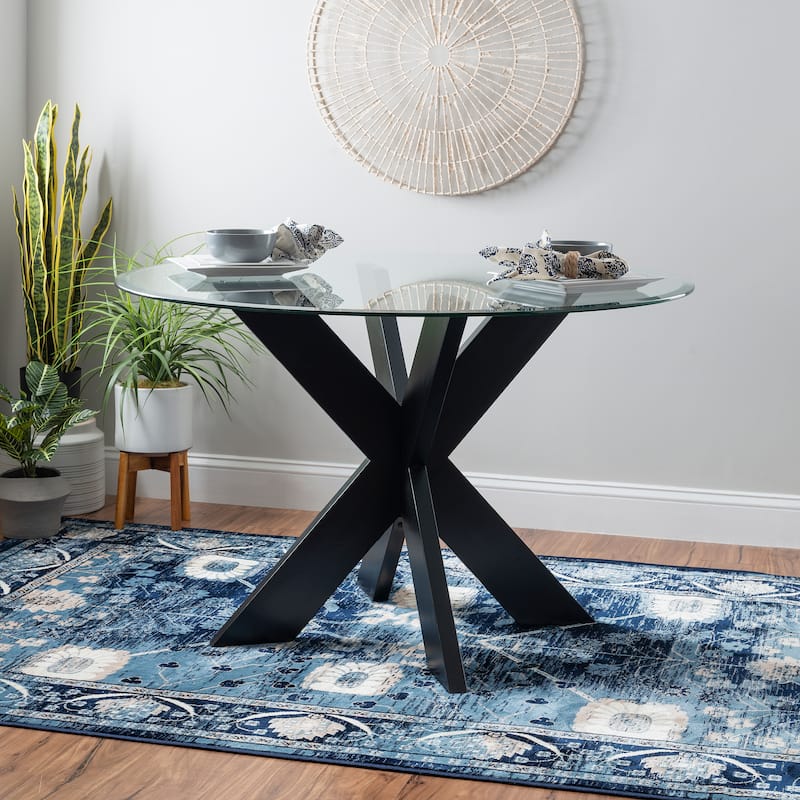 Linon Allard X-base Round Glass Dining Table (Table Only)