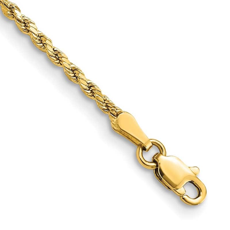 Curata 14k Gold 2mm Semi solid Sparkle Cut Rope Chain Bracelet
