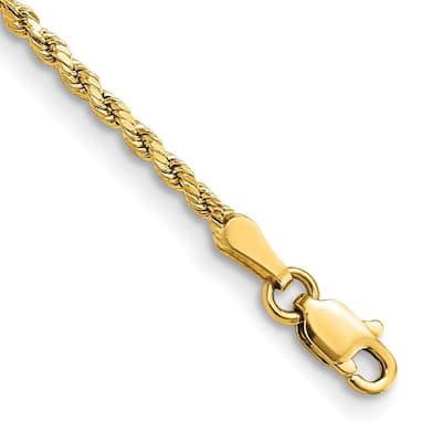 Curata 14k Gold 2mm Semi solid Sparkle Cut Rope Chain Bracelet