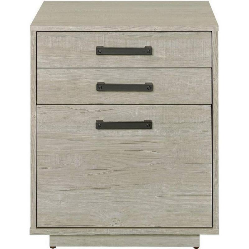 25 Inch Slim File Cabinet, 3 Gliding Drawers, Whitewashed Gray Wood Frame