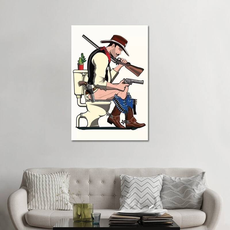 iCanvas "Cowboy On The Toilet" by WyattDesign Canvas Print - 48x32x1.5