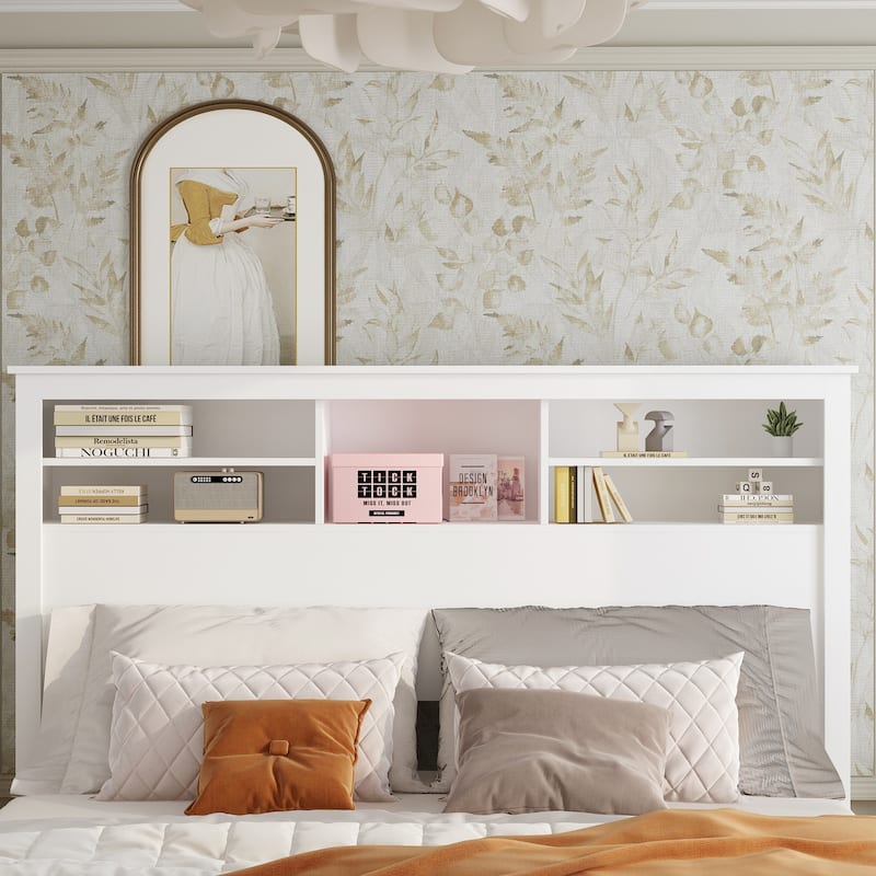 65"W x 43"H Bookcase Headboard With Light