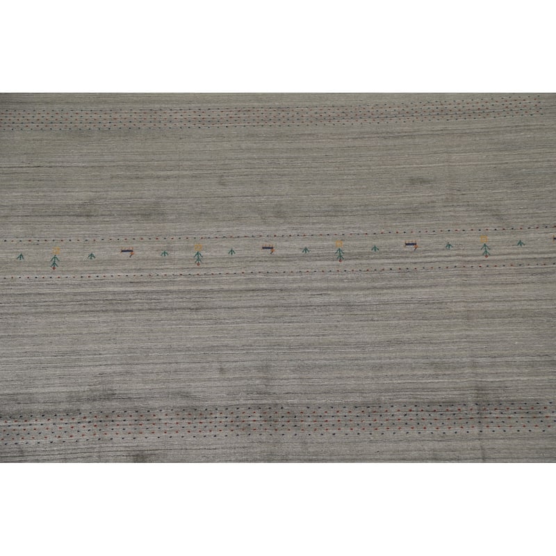 Striped Gabbeh Oriental Area Rug Handmade Green Wool Carpet - 8'10"x 11'7"