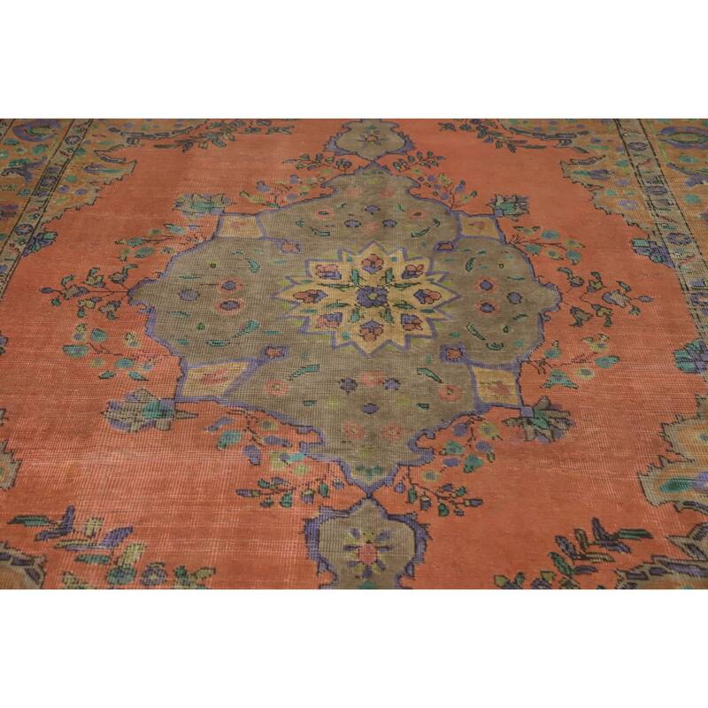 Hand Knotted Oriental 100% Wool Carpet Traditional Floral Coral Tabriz Area Rug - 9' 1'' X 6' 8''
