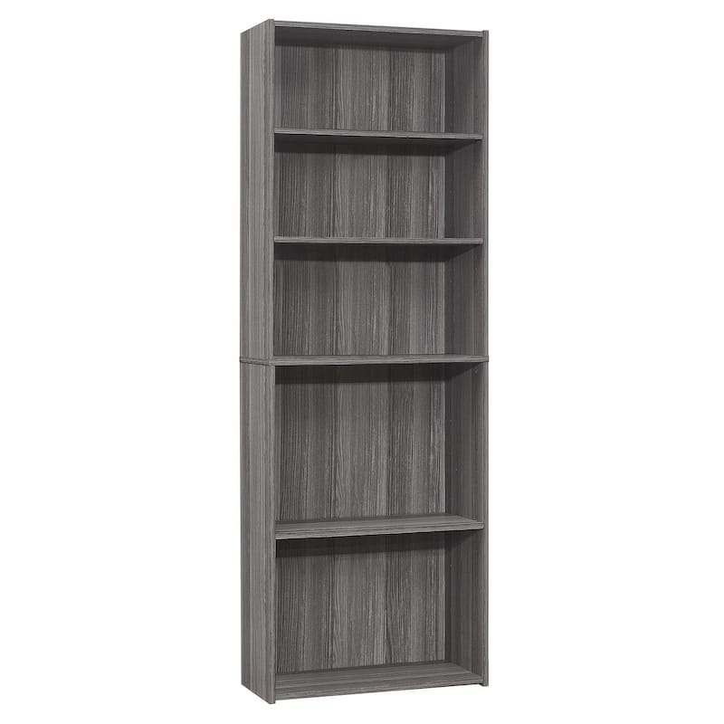 Wood Adjustable 5-Tier Bookcase with Veneer Finish for Office Storage - 11.75” D x 24.75” W x 71.25” H - Grey