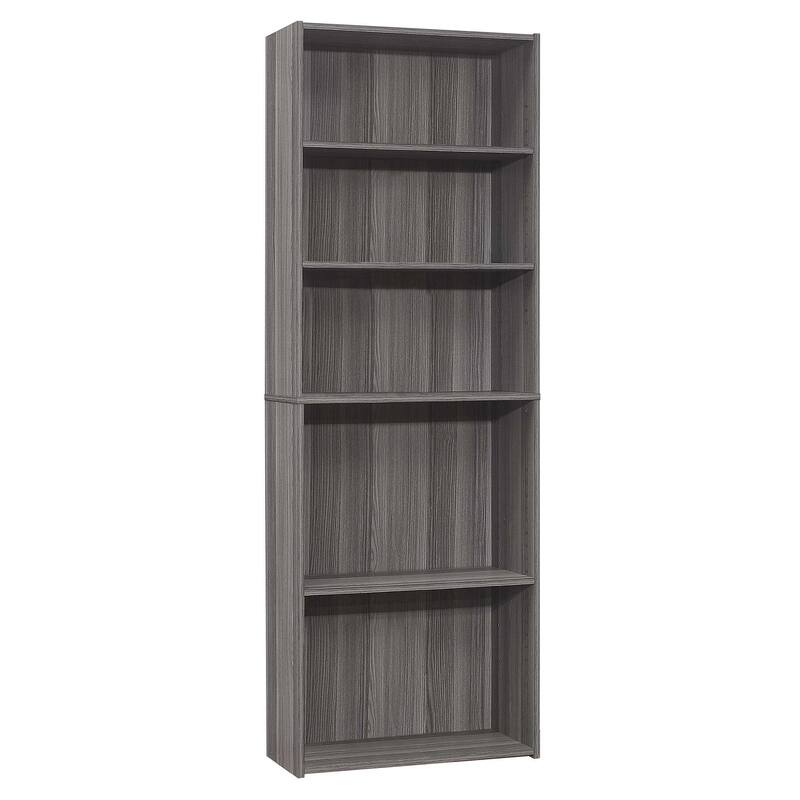 HomeRoots 71" Gray Wood Adjustable Five Tier Bookcase - 11.75