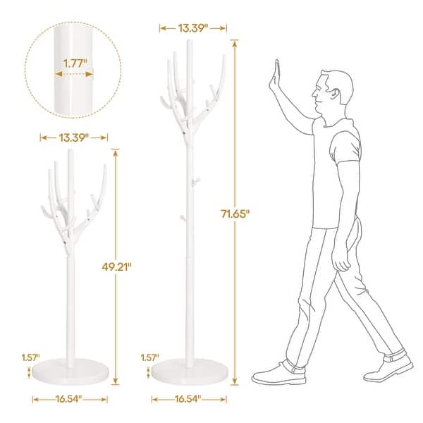 dimension image slide 8 of 11, Tree-branch Rubberwood Freestanding Coat Rack with Hooks