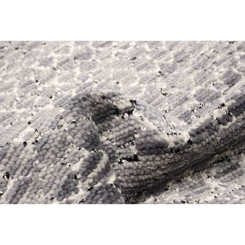 ECARPETGALLERY Hand-knotted Silk Shadow Dark Grey Viscose, Wool Rug - 4'0 x 5'11