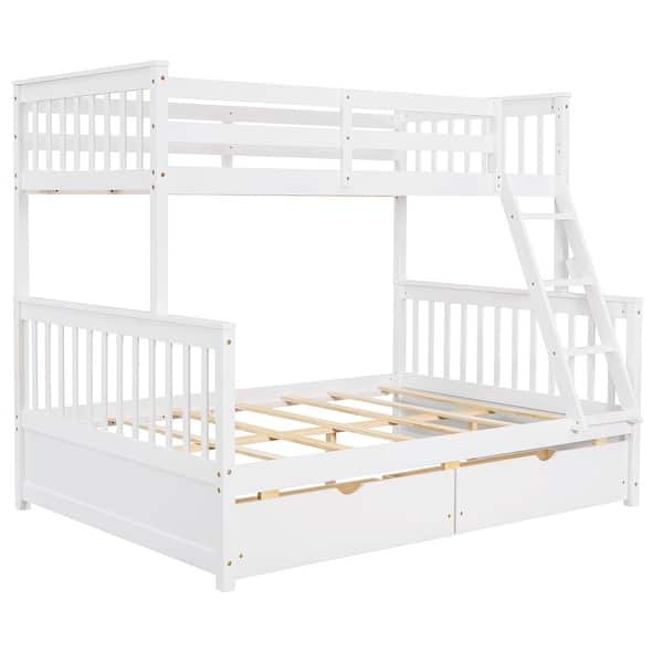 TwinOverFull Bunk Bed with Ladders and Two Storage Drawers(Can Be Separated), White Bed Bath