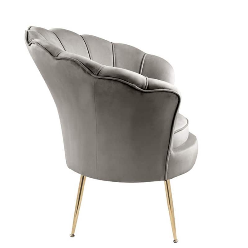 Velvet Scalloped Back Barrel Accent Chair with Metal Legs
