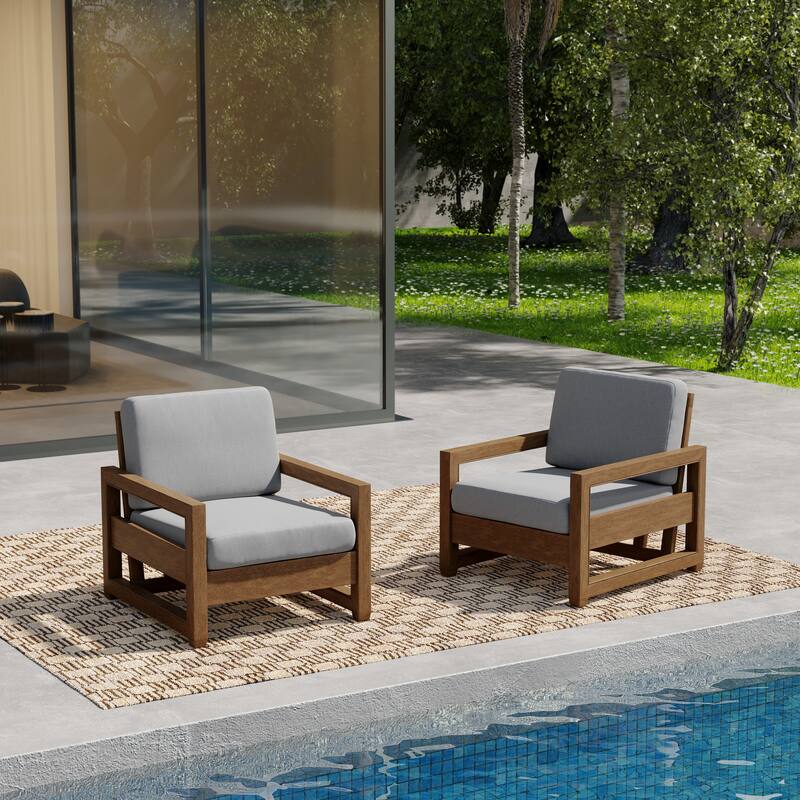 Patio Teak Wood Outdoor Arm Chair with Cushion