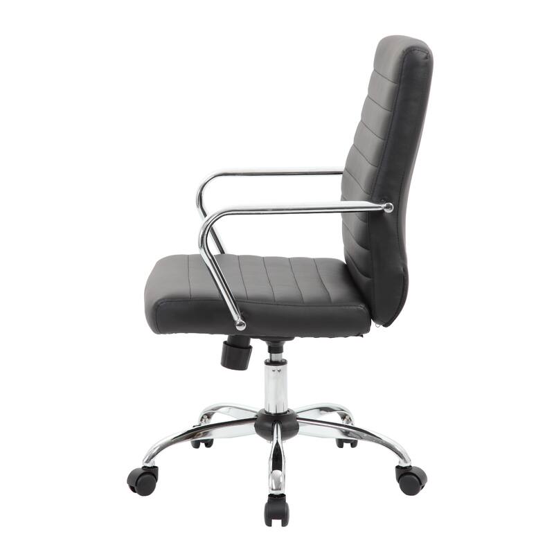 Swivel Task Chair, Black Vinyl, Chrome Base and Arms, Caster Wheels