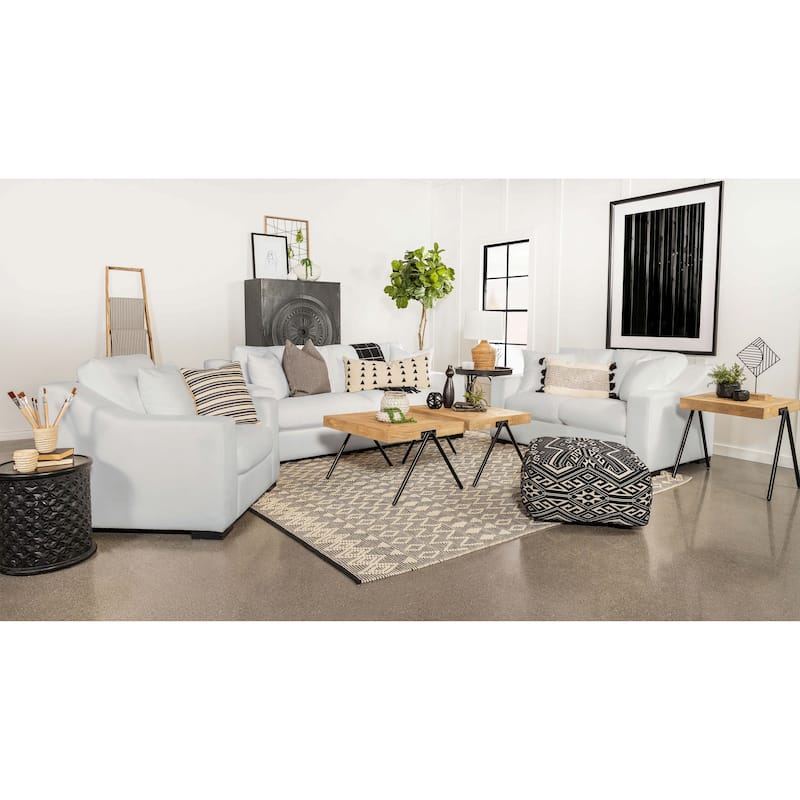 Ashlyn Upholstered Sloped Arm Sofa Set White - 3 Piece