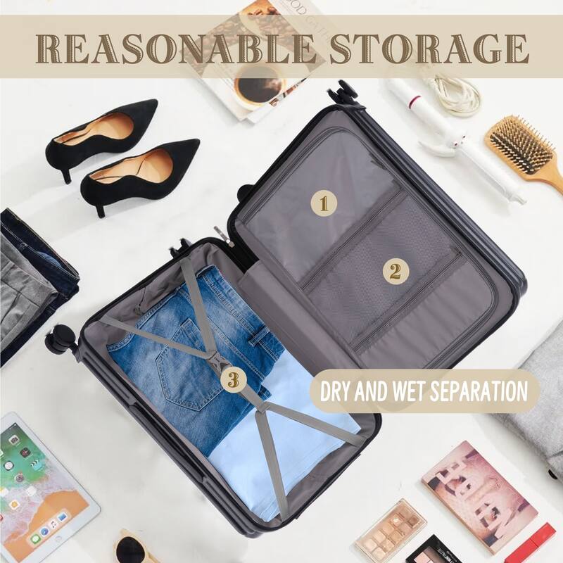 Carry on Hardshell 3 Piece ABS Luggage Set with Cup Holder & USB Port & Phone Holder