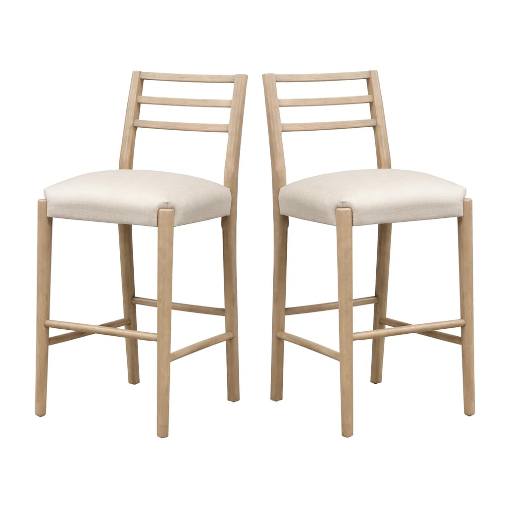Ladder Back Bar Stools Set of 2 Upholstered Farmhouse Style Rubberwood