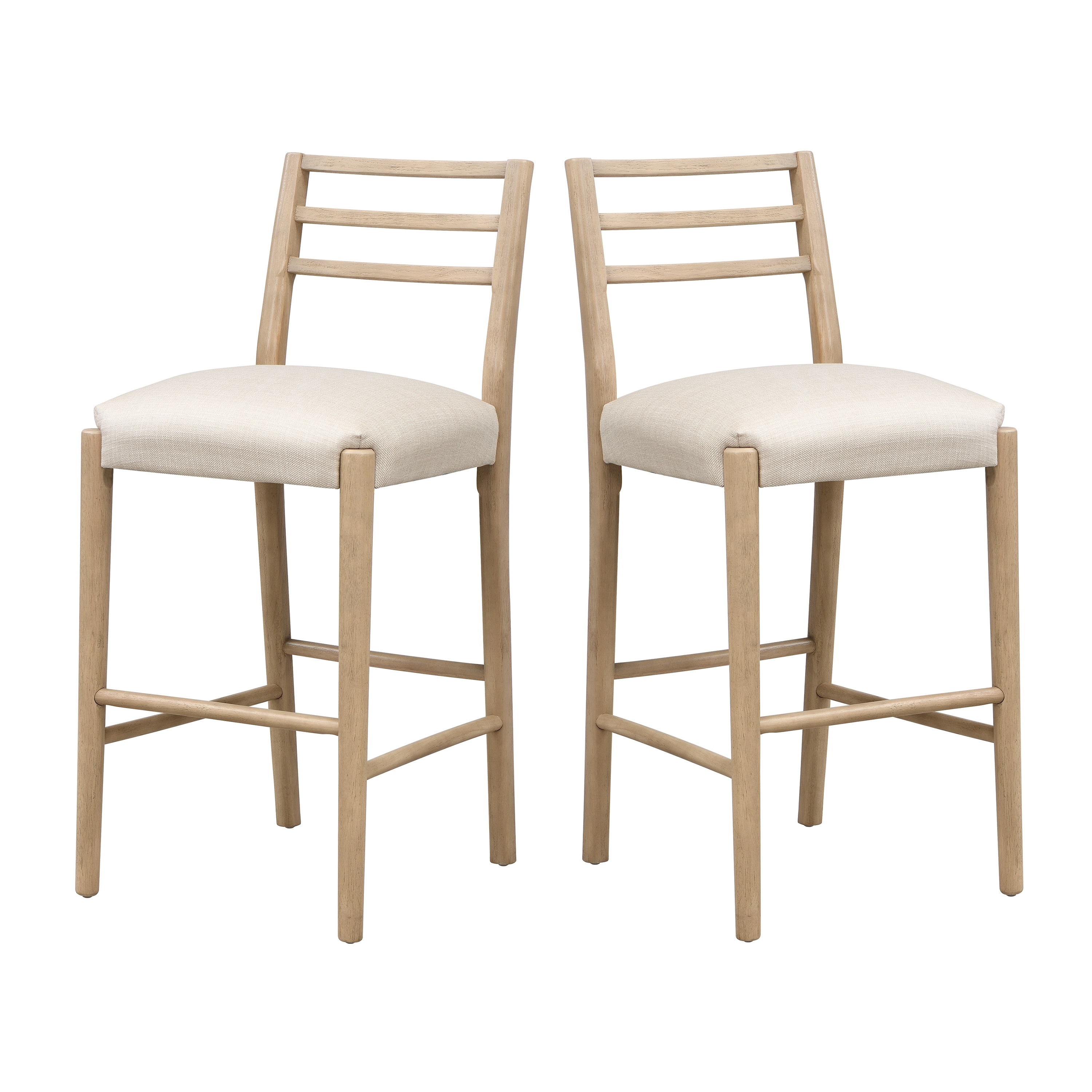 Ladder Back Bar Stools Set of 2 Upholstered Farmhouse Style Rubberwood