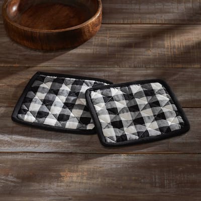 Annie Buffalo Check Black Pot Holder Set of 2 8x8 - N/A