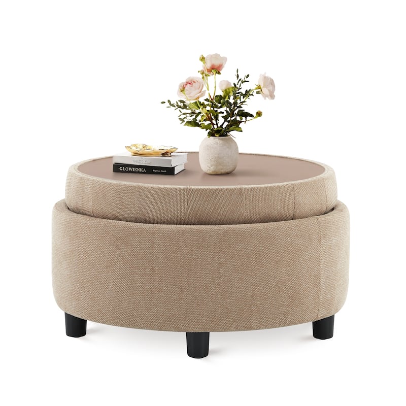 RENEWLINE Fabric Storage Ottoman with Tray Lid - Footrest & Hidden Storage for Living Room​ - 2 - Camel