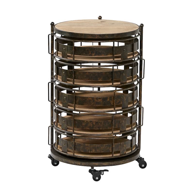 Metal Kitchen Rolling Circular 6 Shelf Storage Cart with Adjustable Shelves - Brown - Roche River Decor - 17"W x 17"L x 28"H